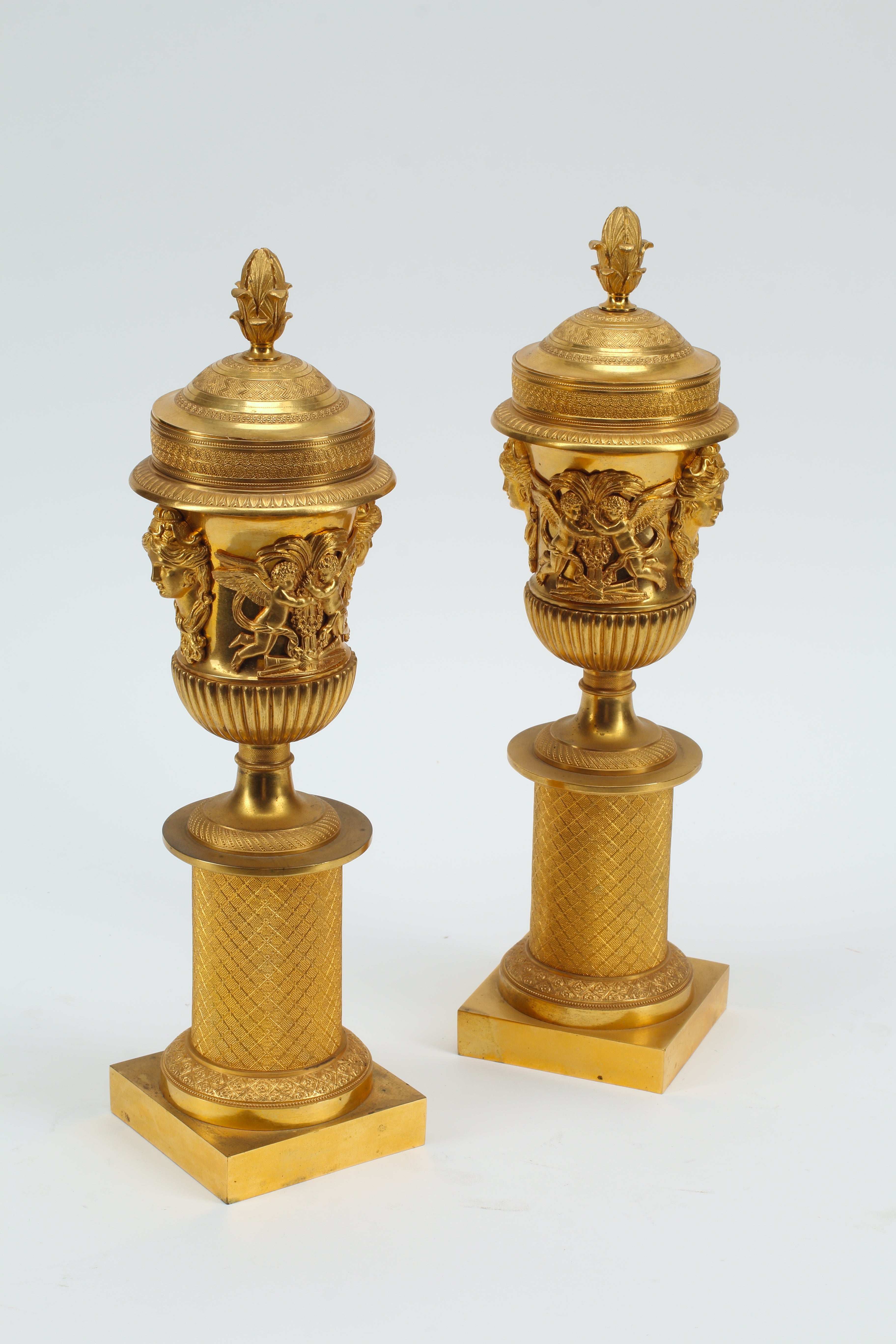 Pair of Reversible Gilt Bronze Cassolettes/Candlestick Holders, 19th C. French