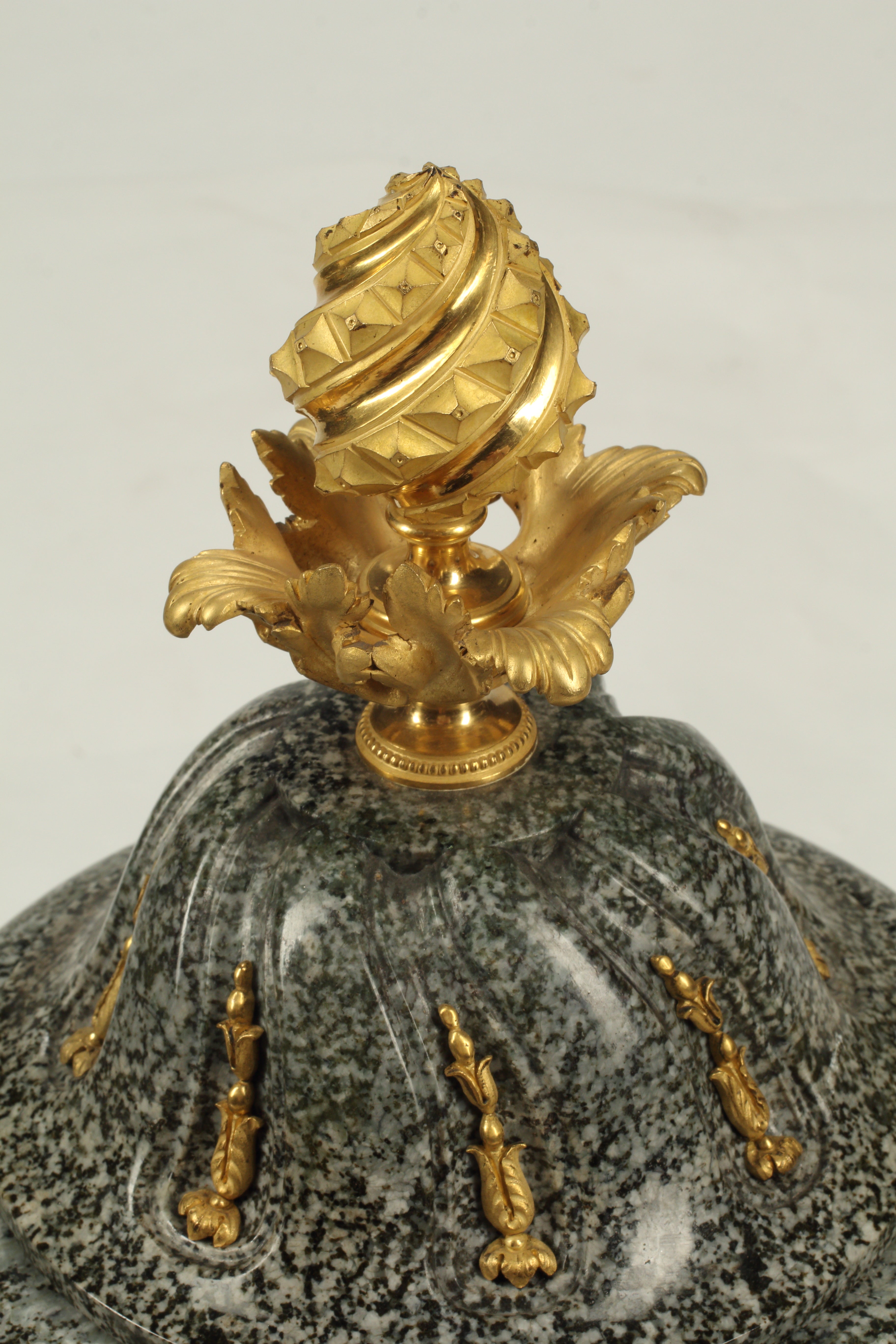 Pair of Granite Urns with Gilt Bronze Mounts, 19th Century French