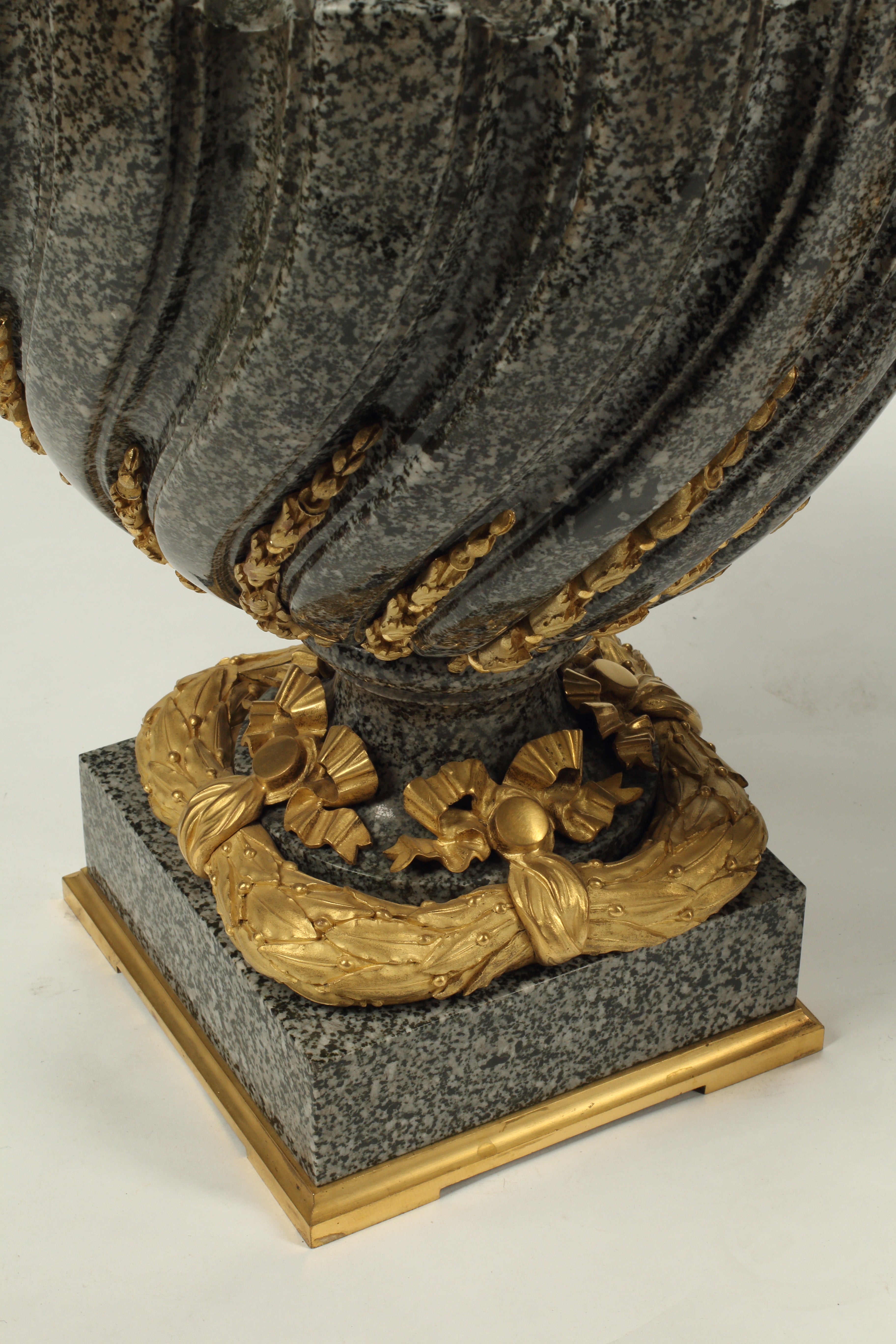 Pair of Granite Urns with Gilt Bronze Mounts, 19th Century French