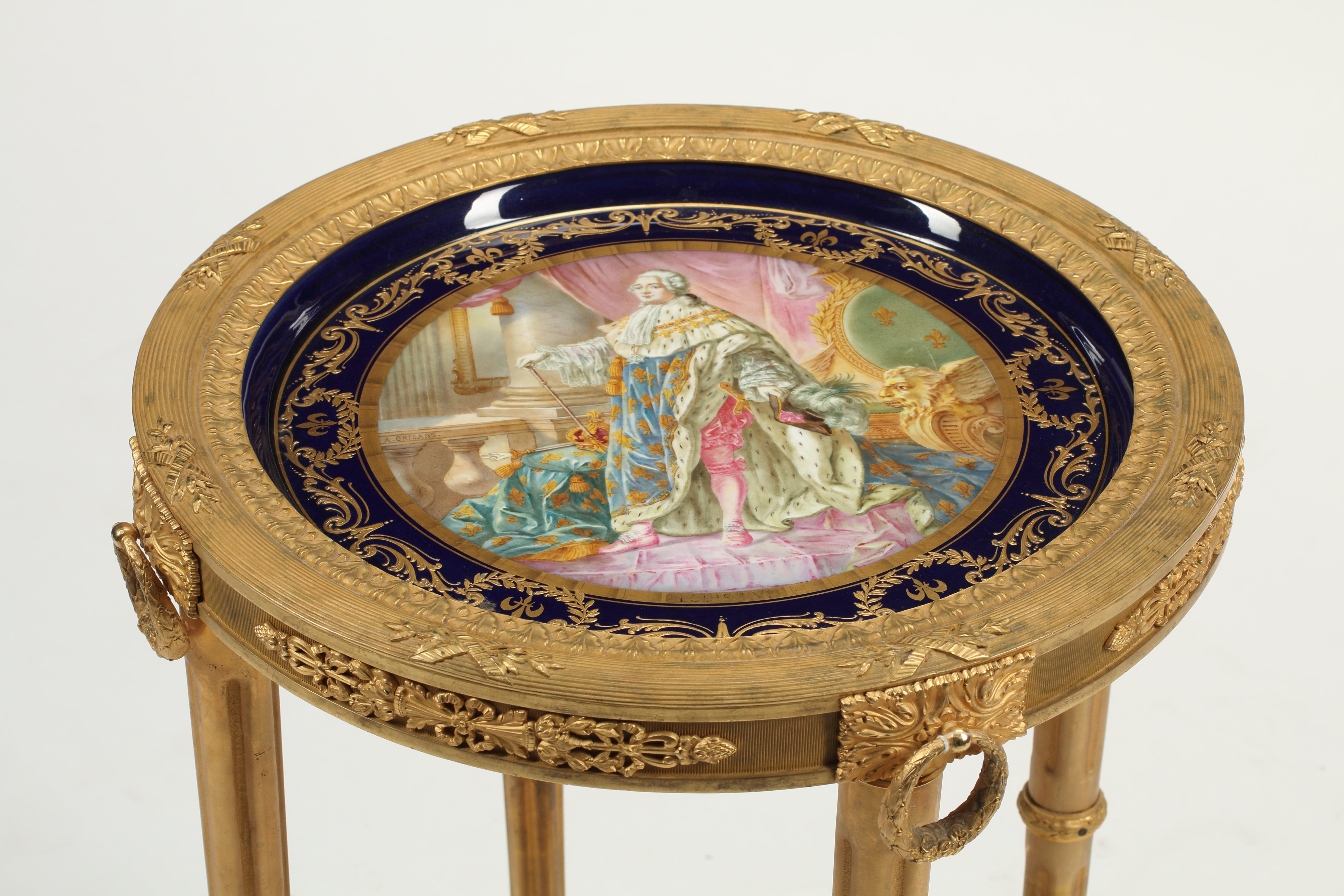 19th Century French Louis XVI Style Dore Bronze & Porcelain Table