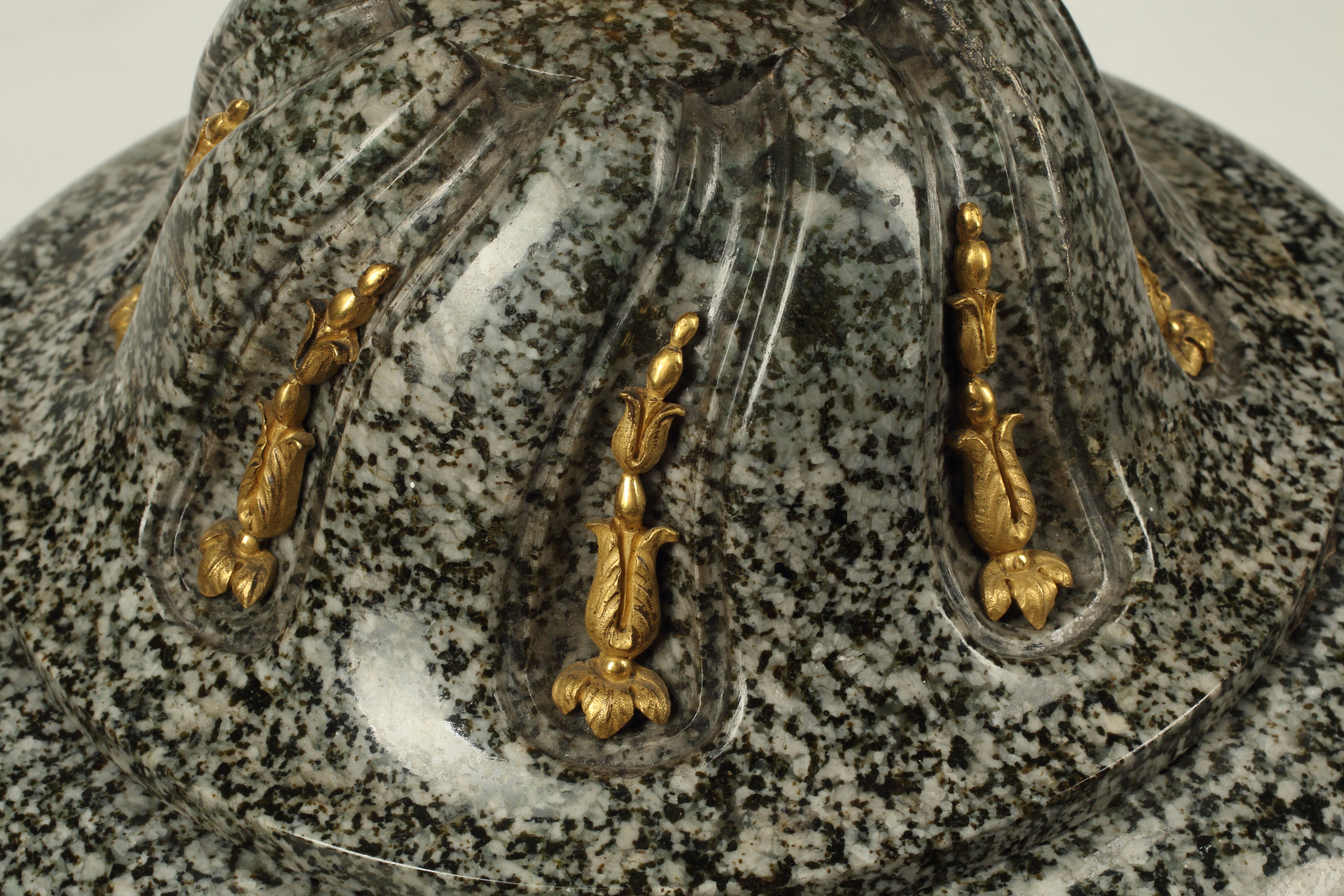 Pair of Granite Urns with Gilt Bronze Mounts, 19th Century French
