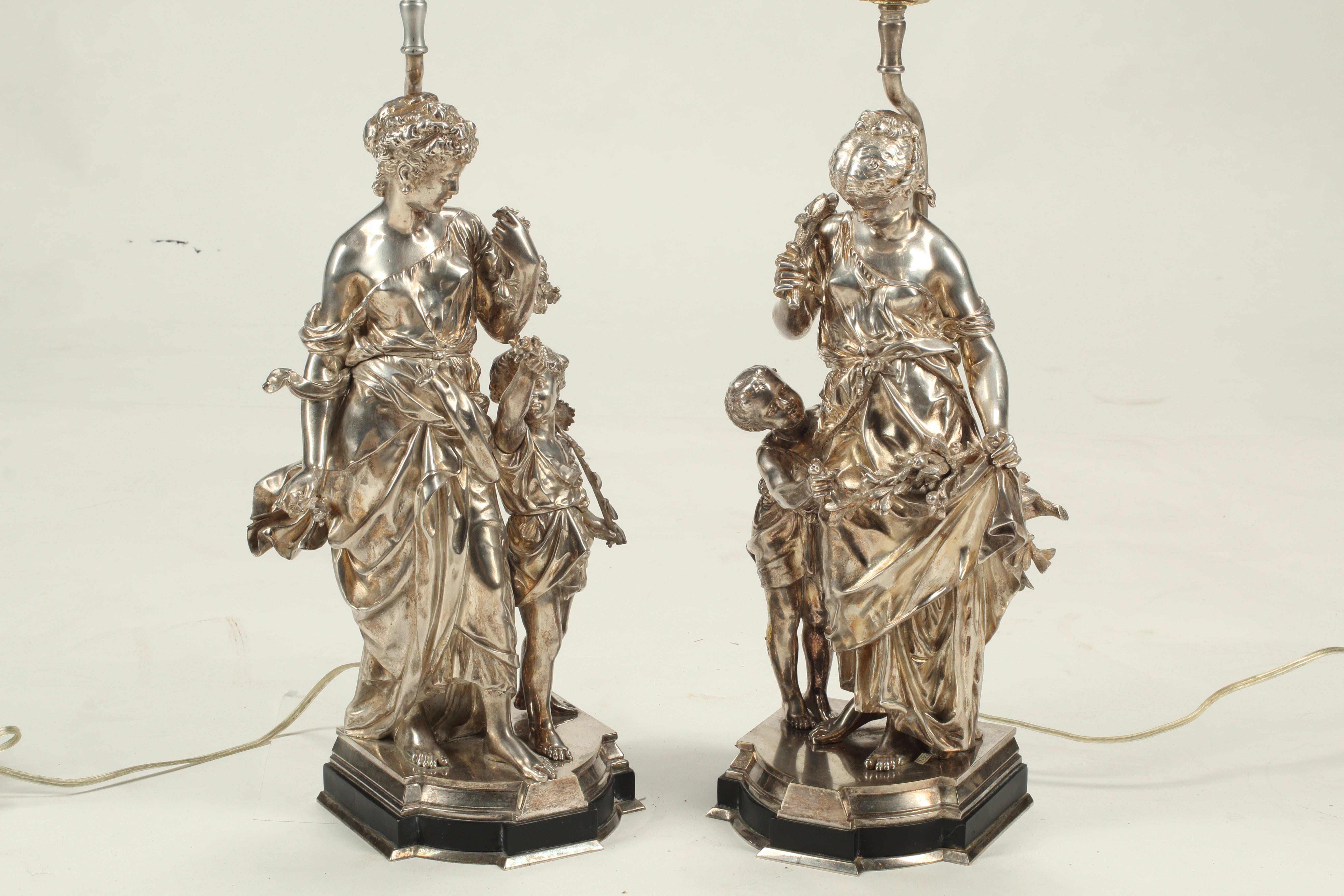 Pair of Silvered Bronze Figural Lamps, 19th Century French