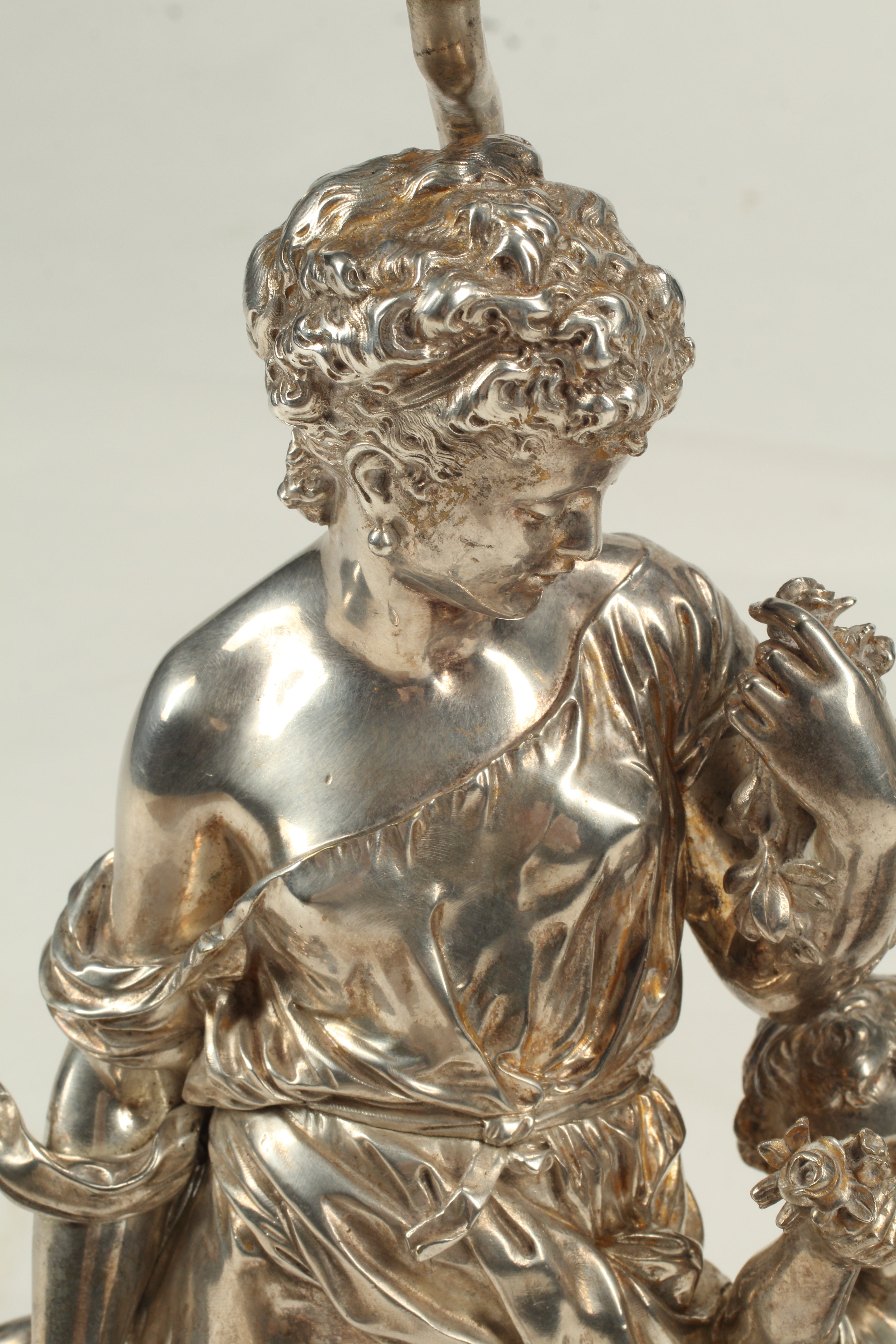 Pair of Silvered Bronze Figural Lamps, 19th Century French