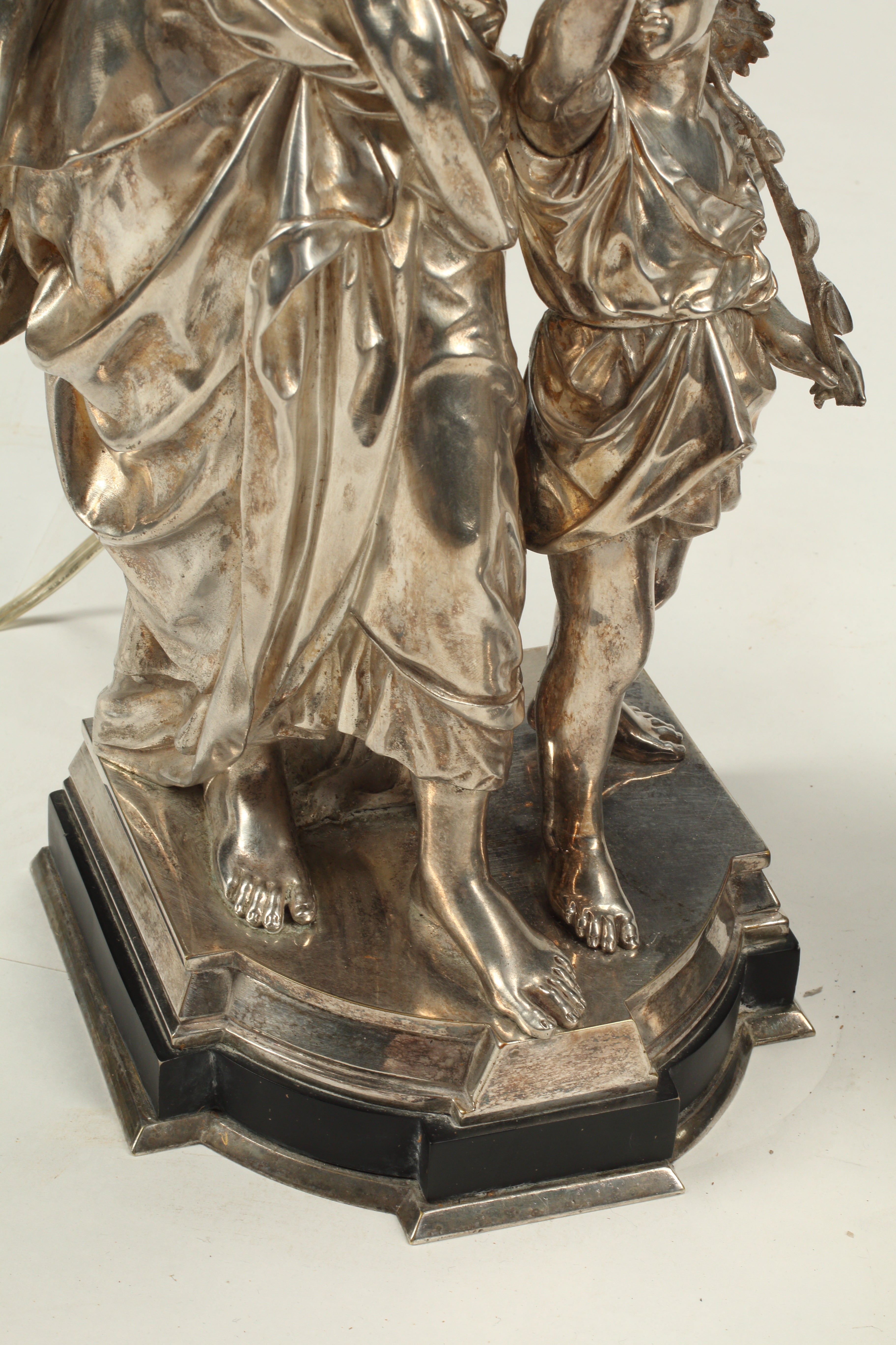 Pair of Silvered Bronze Figural Lamps, 19th Century French