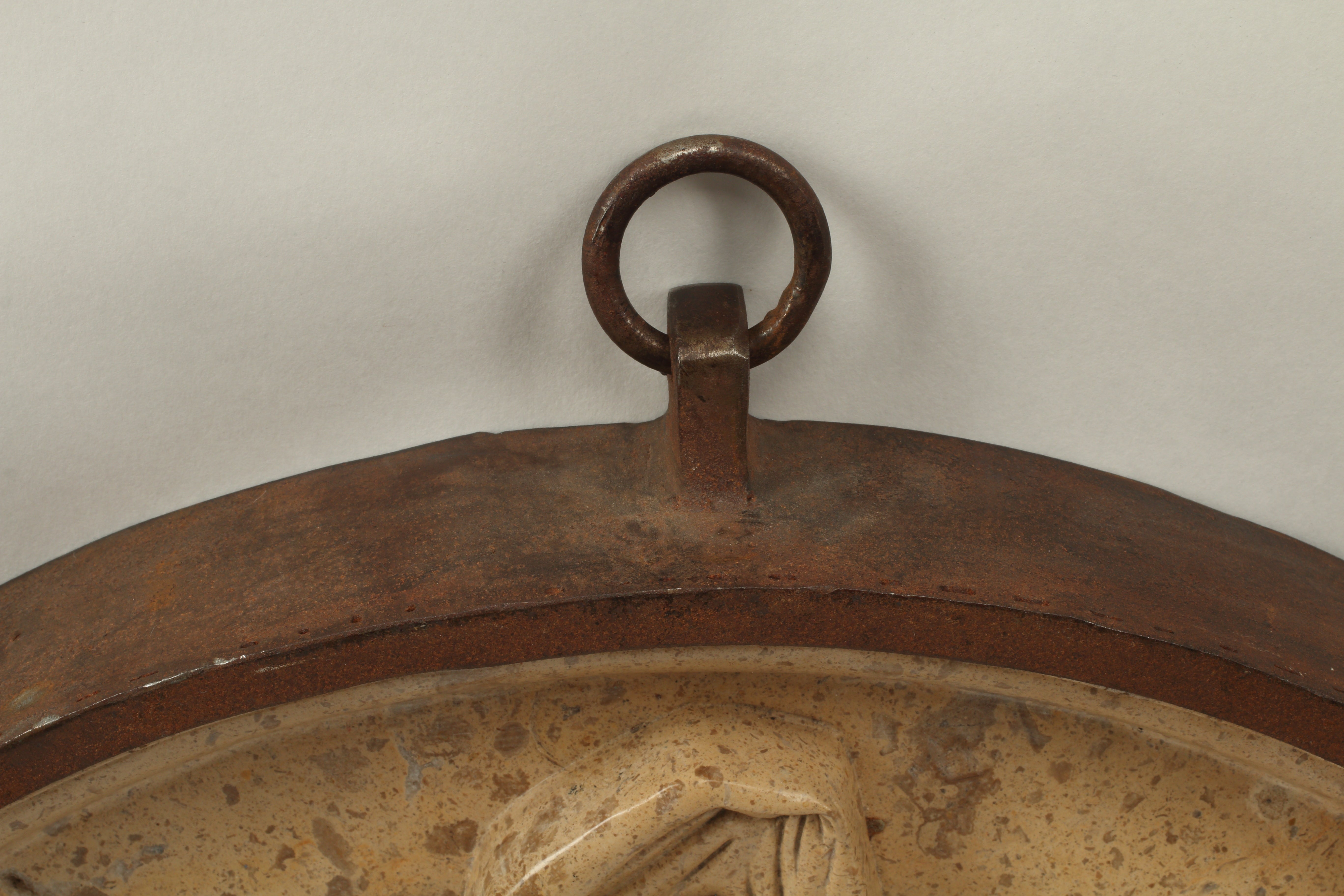 Pair of Round Siena Marble and Iron Reliefs, Early 20th Century Italian