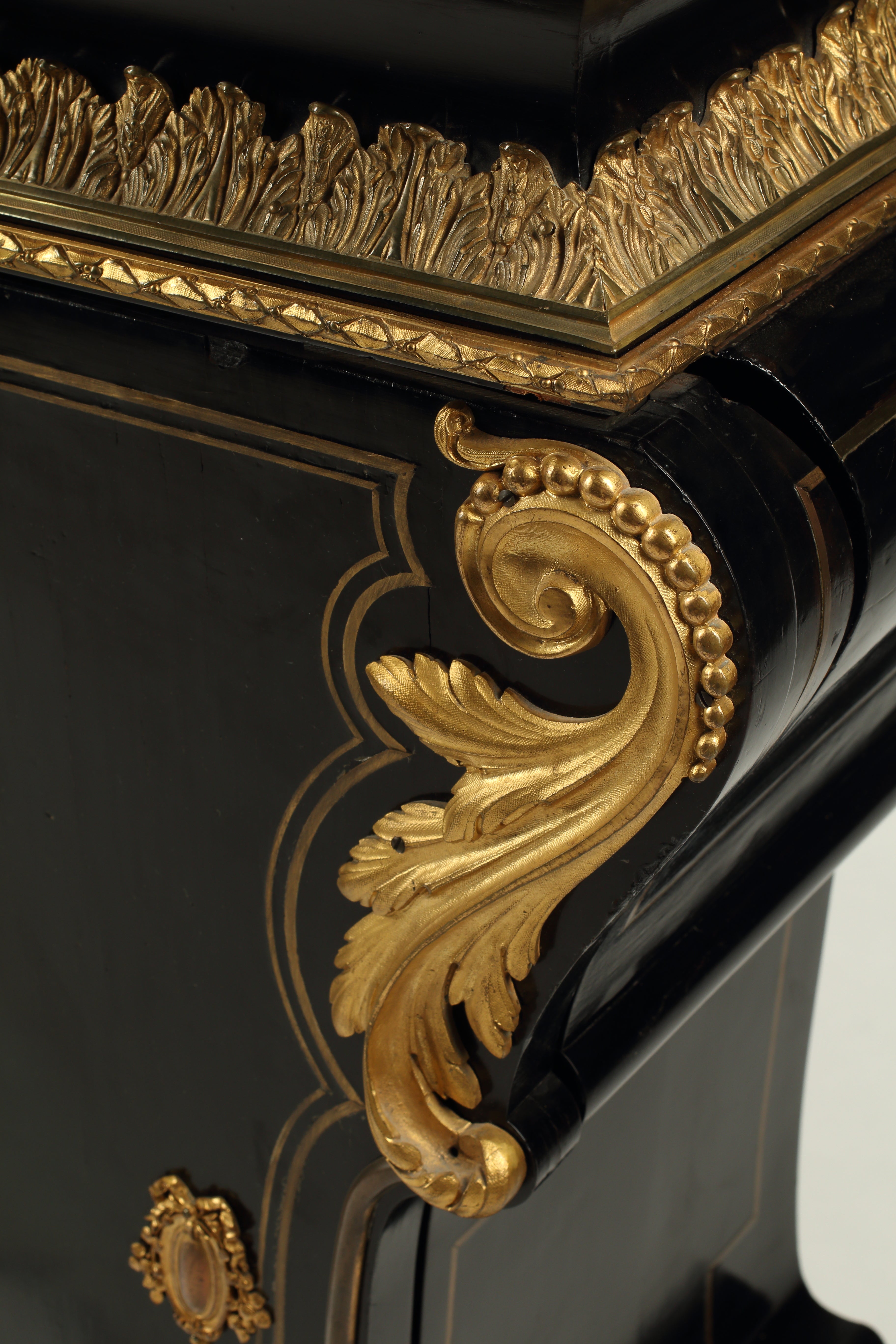 Pair of Régence Style Brass Inlaid and Ebonized Pedestals, 19th Century French