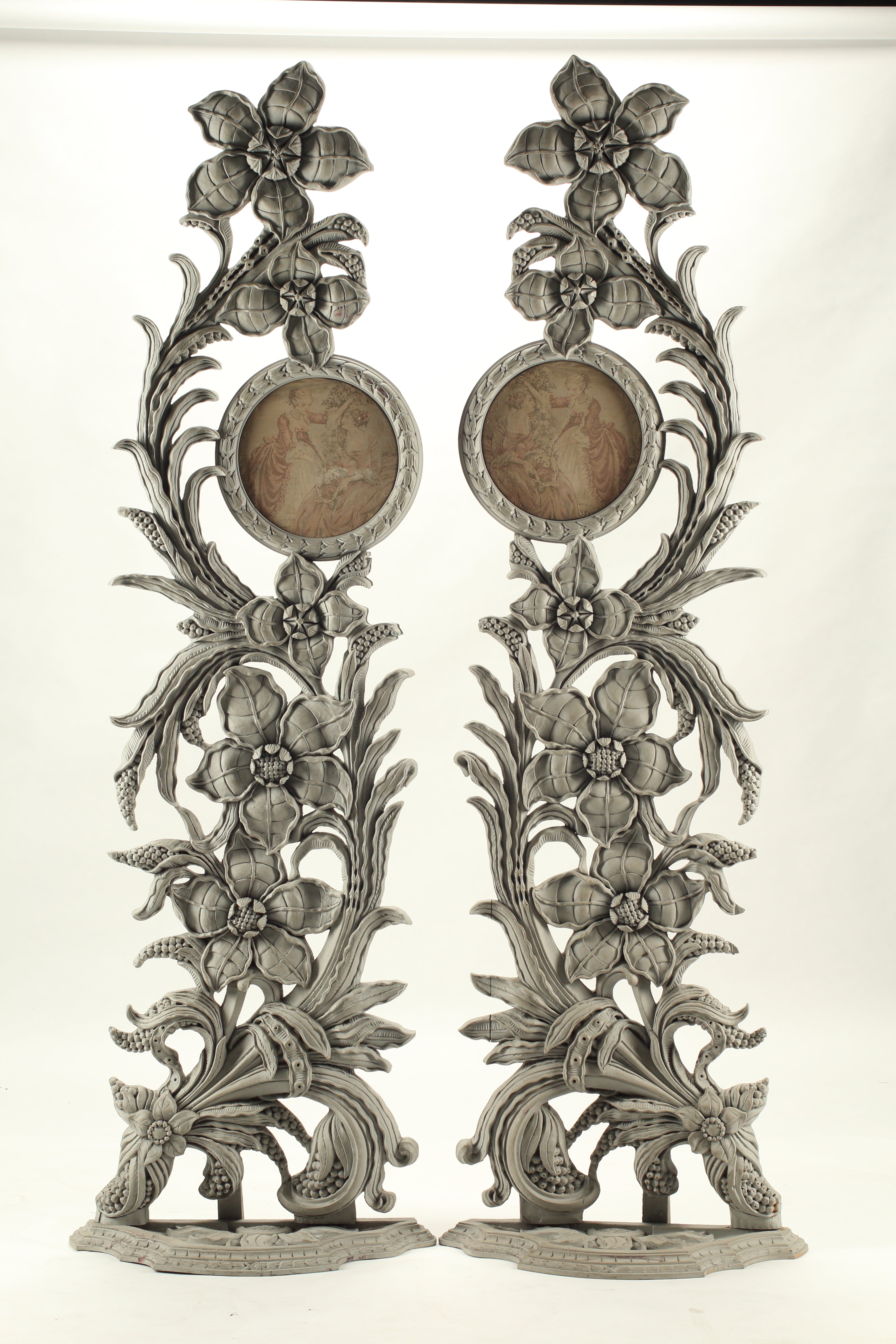 Pair of Art Nouveau Style Ornaments with Tapestry Inserts, 20th Century French