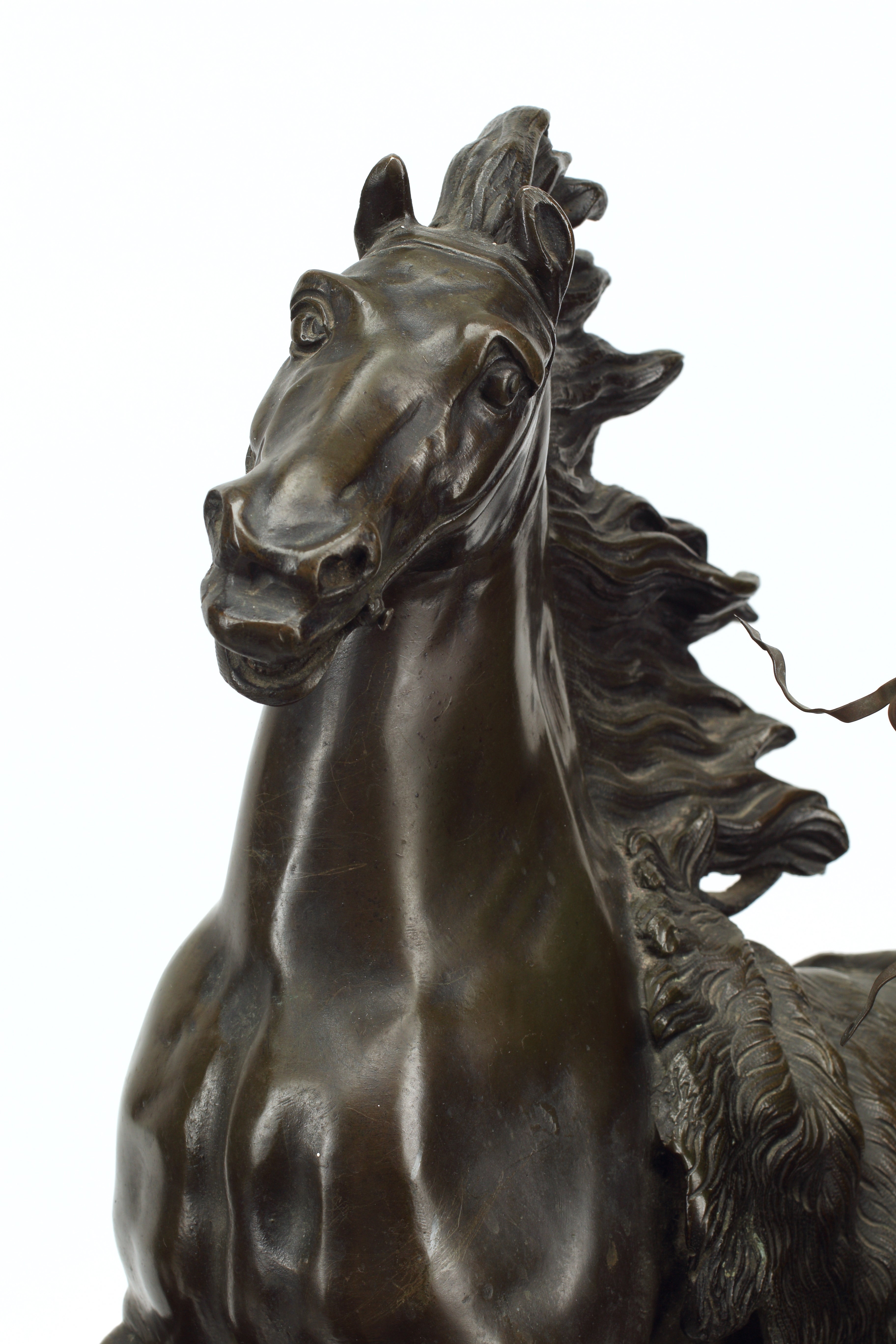 Pair of Patinated Bronze Marly Horse Sculptures, 19th Century French
