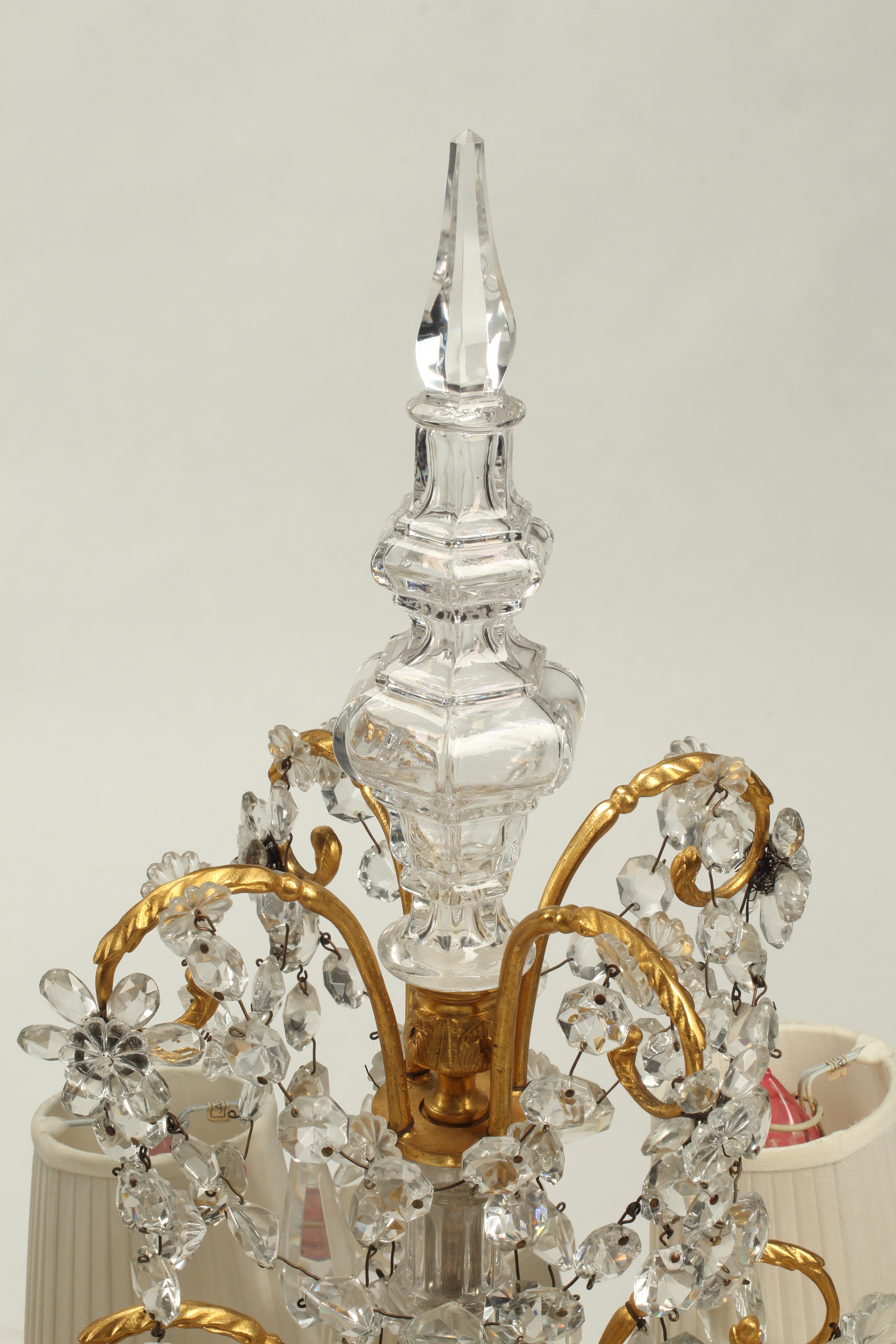 Set of Four Doré Bronze and Crystal Louis XV Style Girandoles, 19th Century