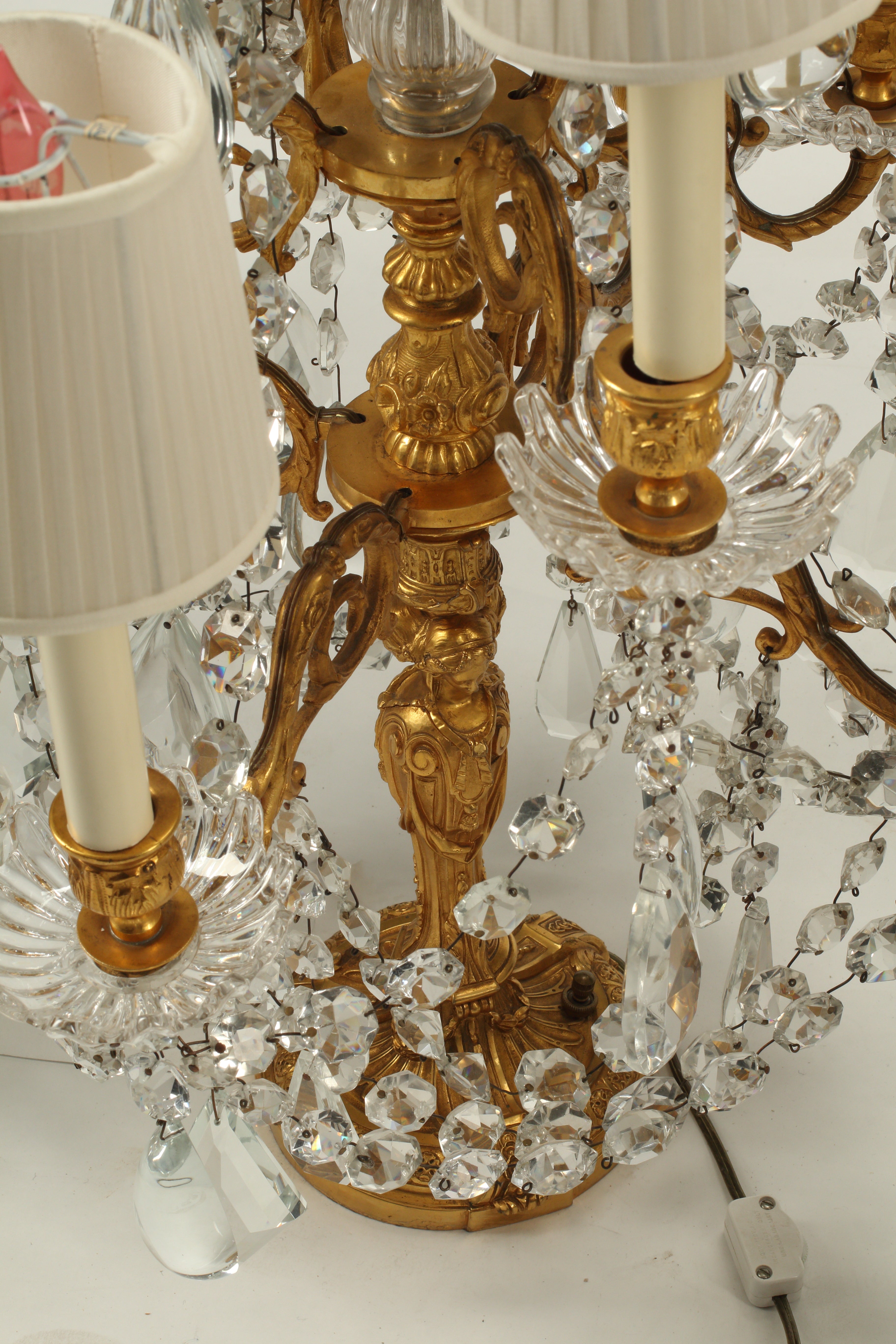 Set of Four Doré Bronze and Crystal Louis XV Style Girandoles, 19th Century