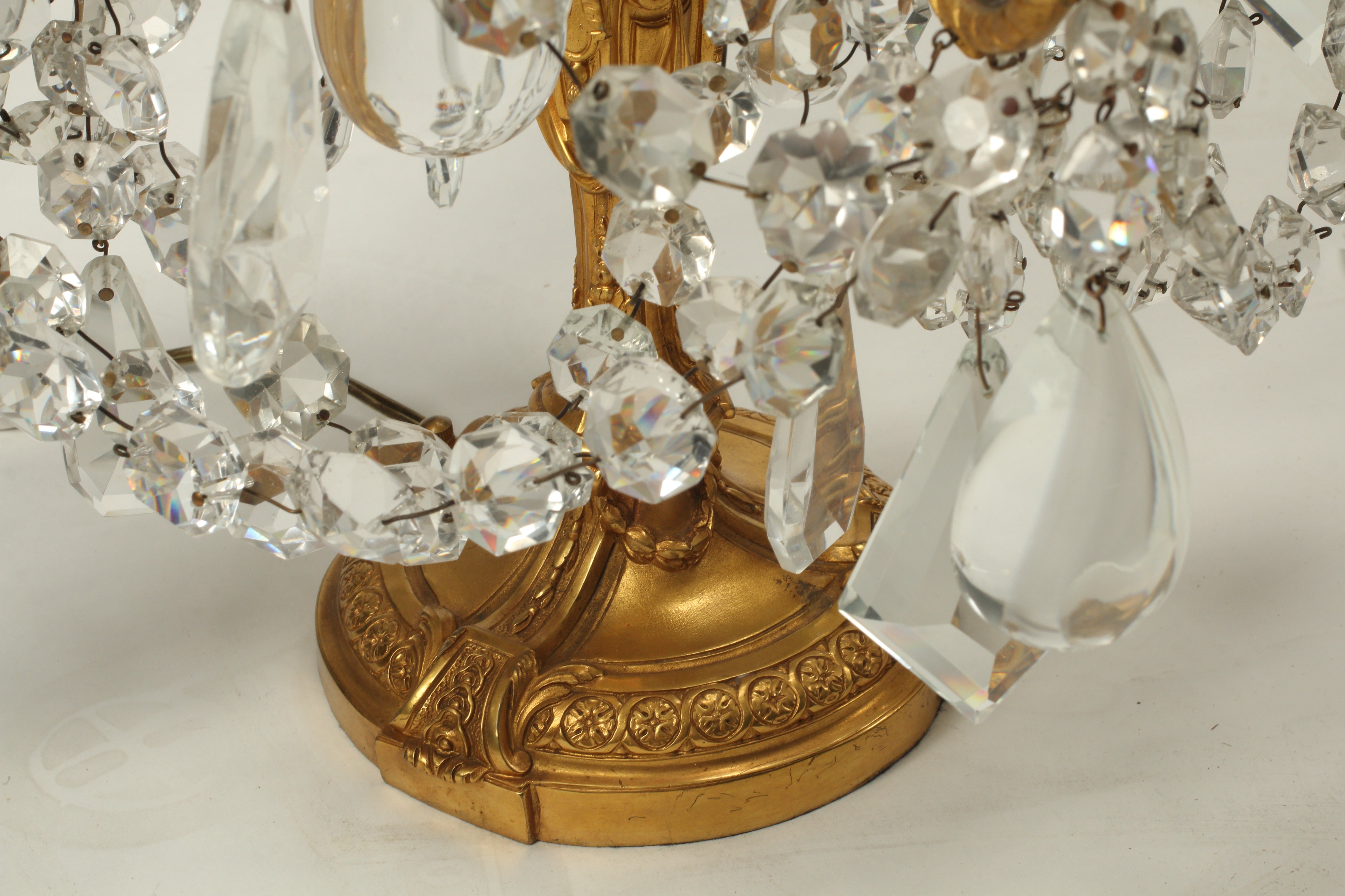 Set of Four Doré Bronze and Crystal Louis XV Style Girandoles, 19th Century