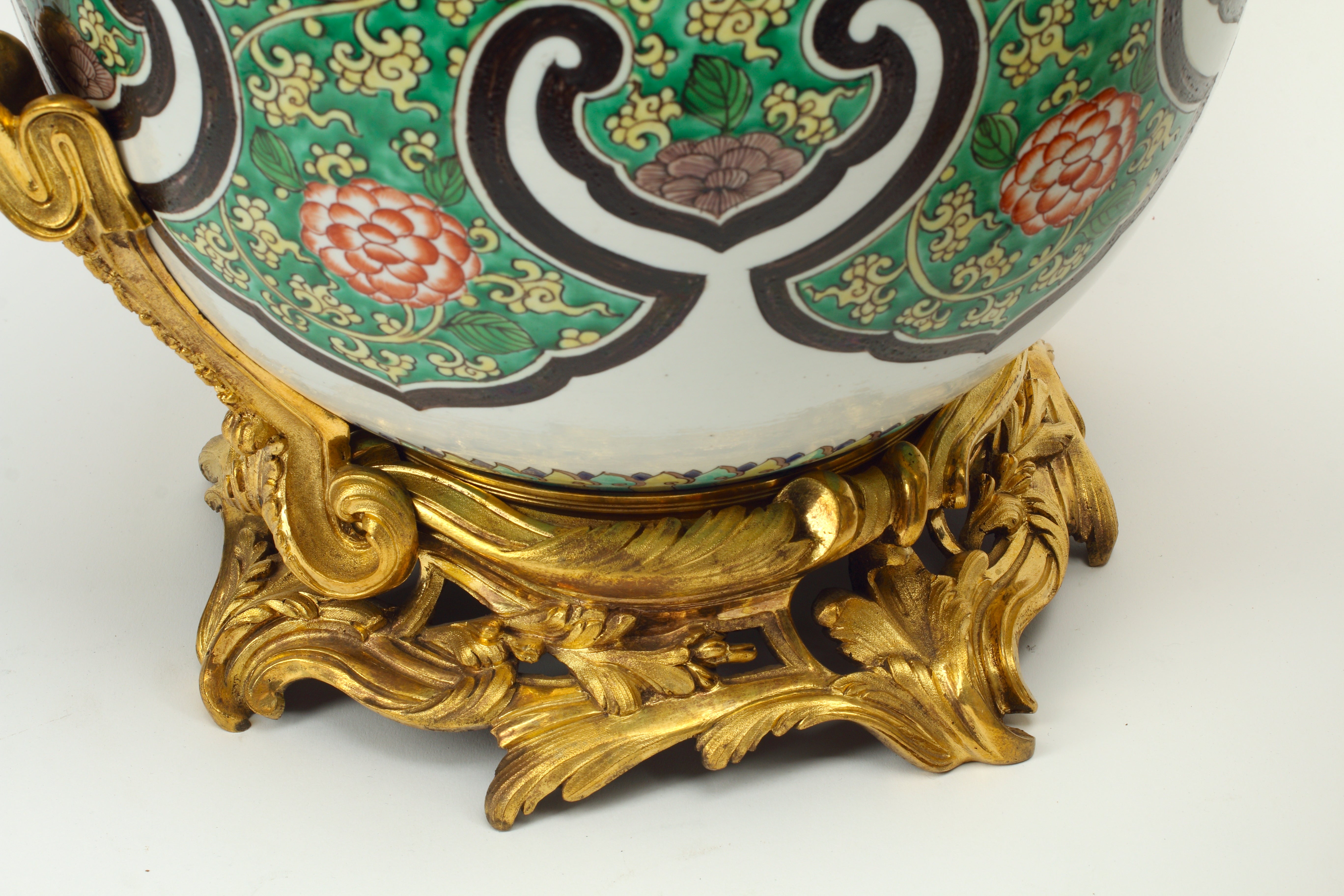 Pair of Samson Porcelain Urns with Ormolu Mounts, 19th Century French