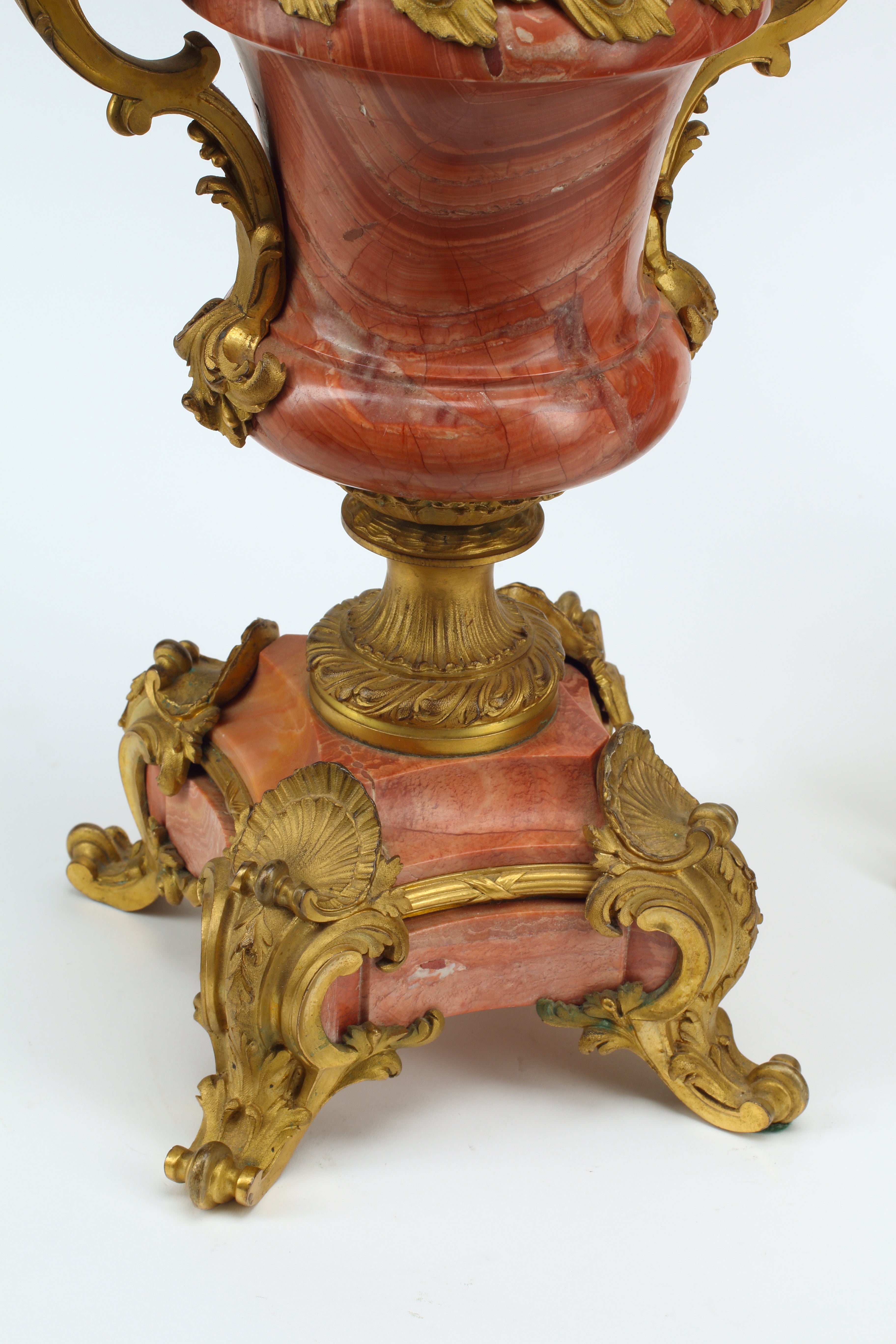 Pair of Ormolu Bronze and Red  Marble Urns, French 19th Century