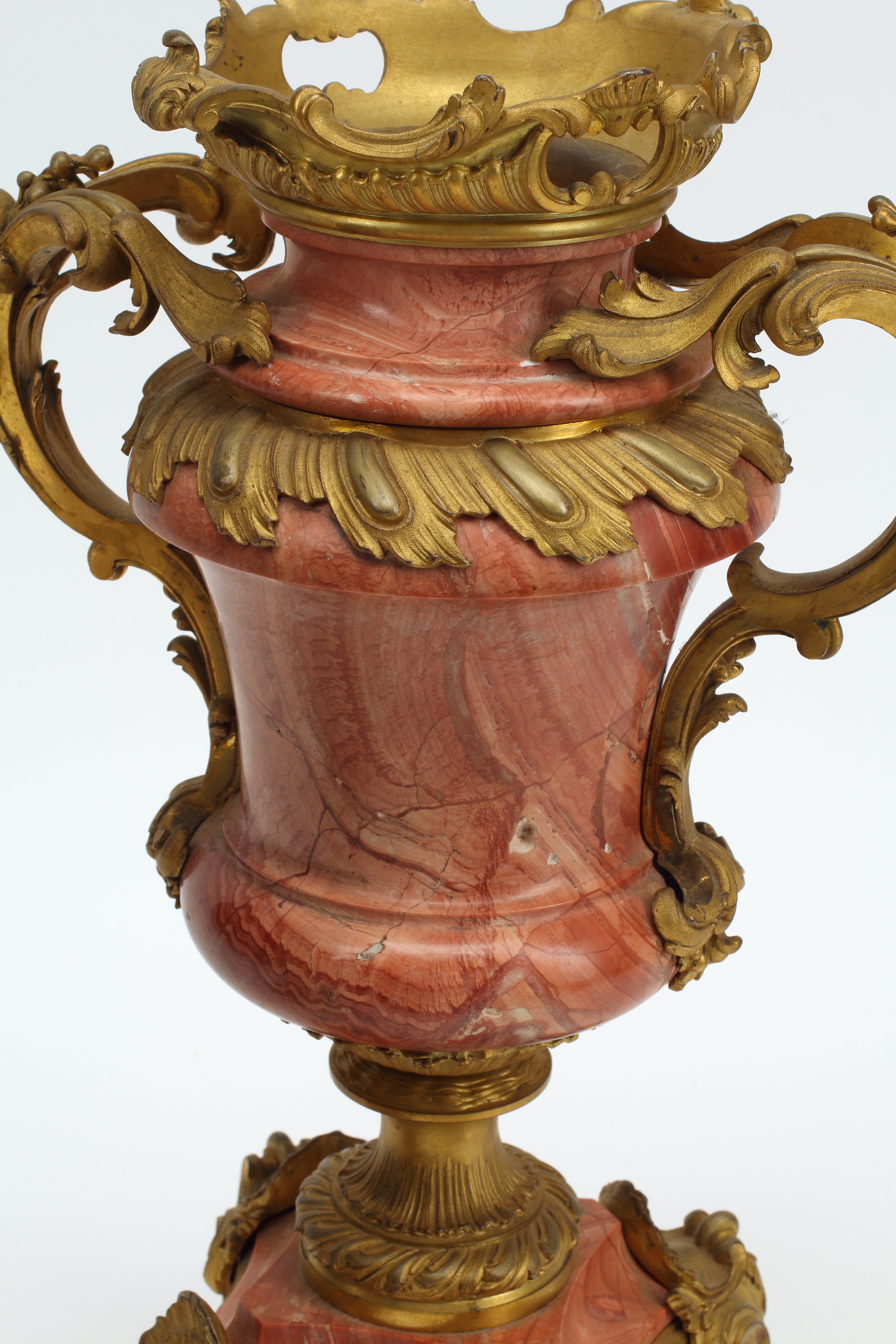 Pair of Ormolu Bronze and Red  Marble Urns, French 19th Century