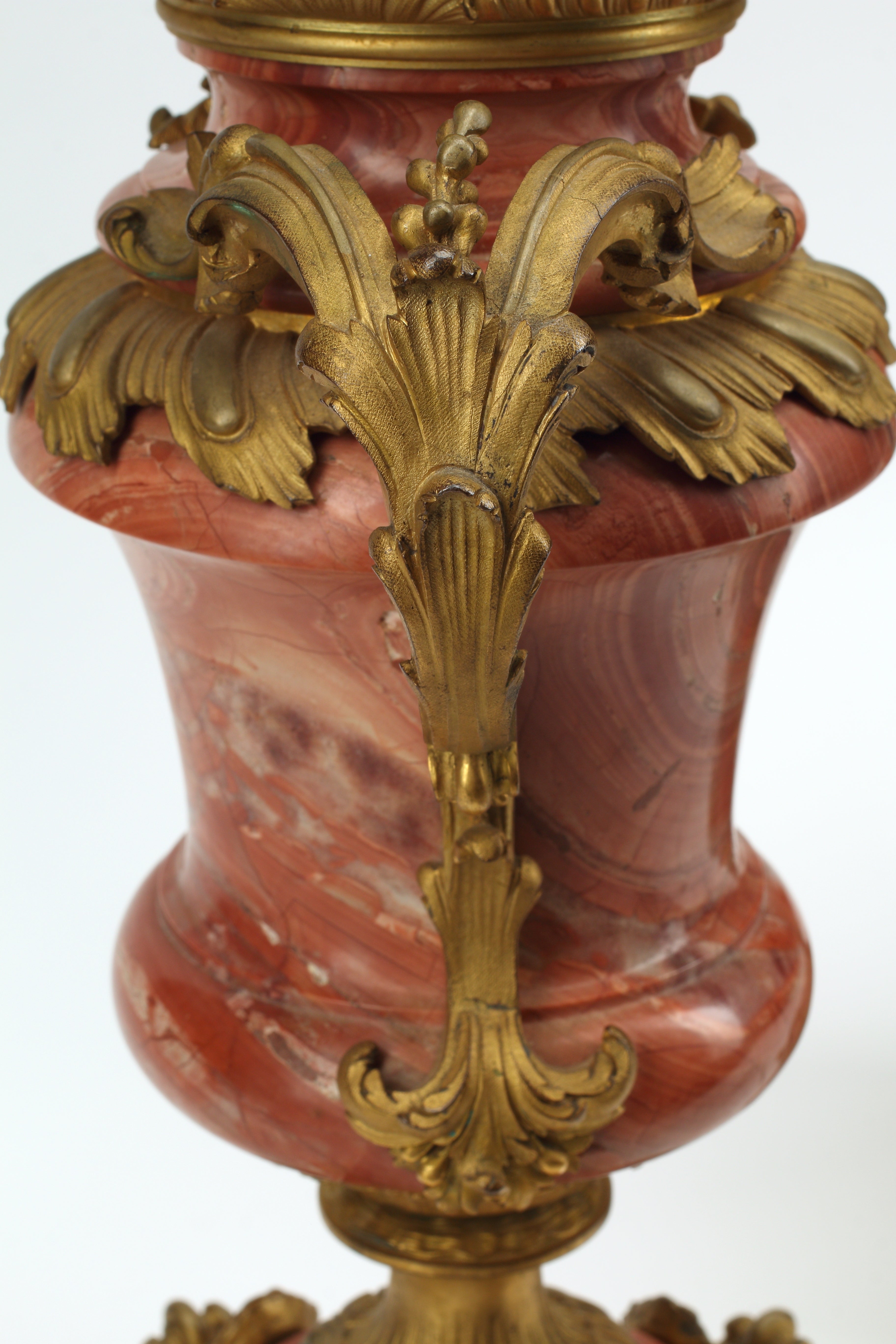 Pair of Ormolu Bronze and Red  Marble Urns, French 19th Century