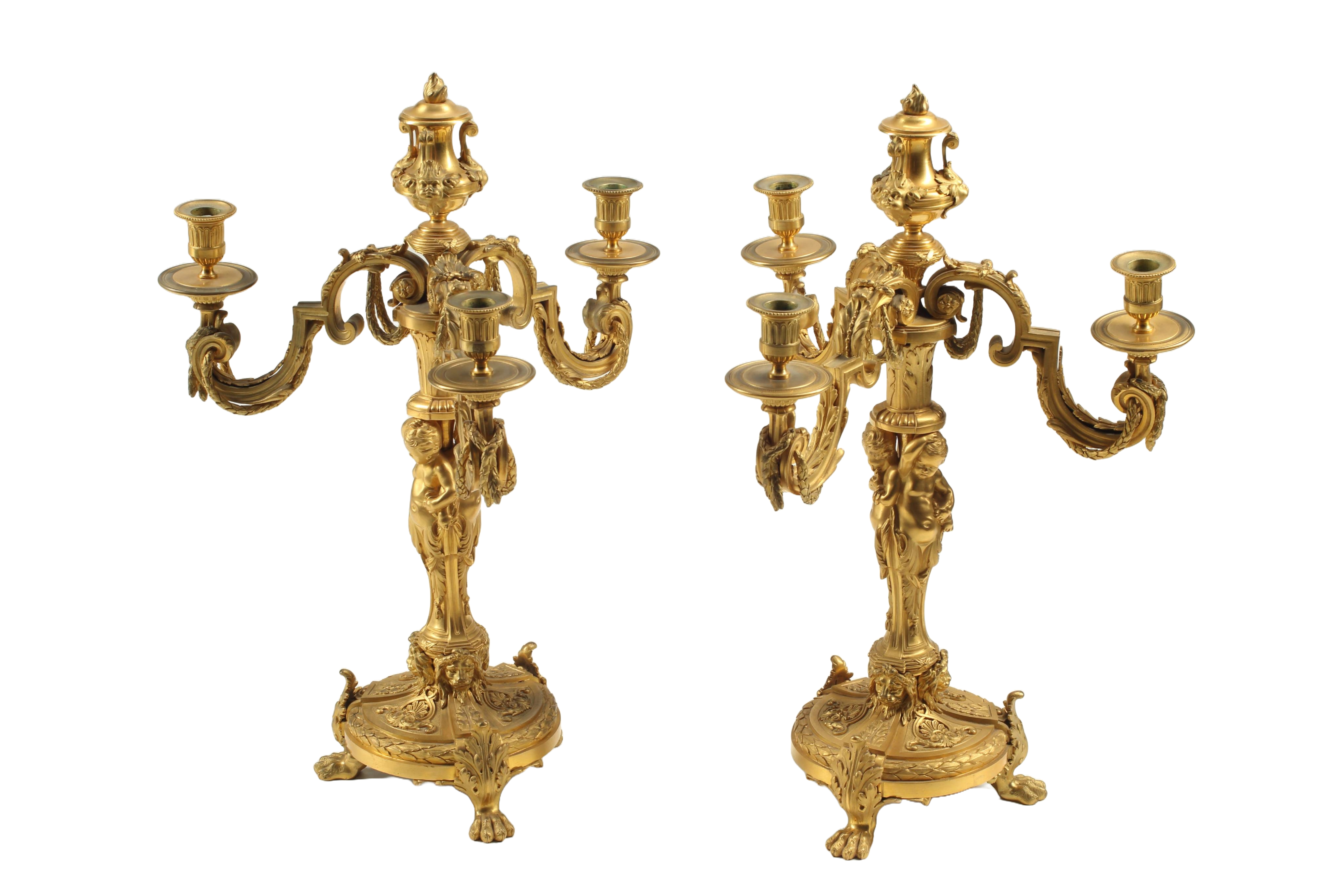 Gilt Bronze Three Light Candelabra, 19th Century French
