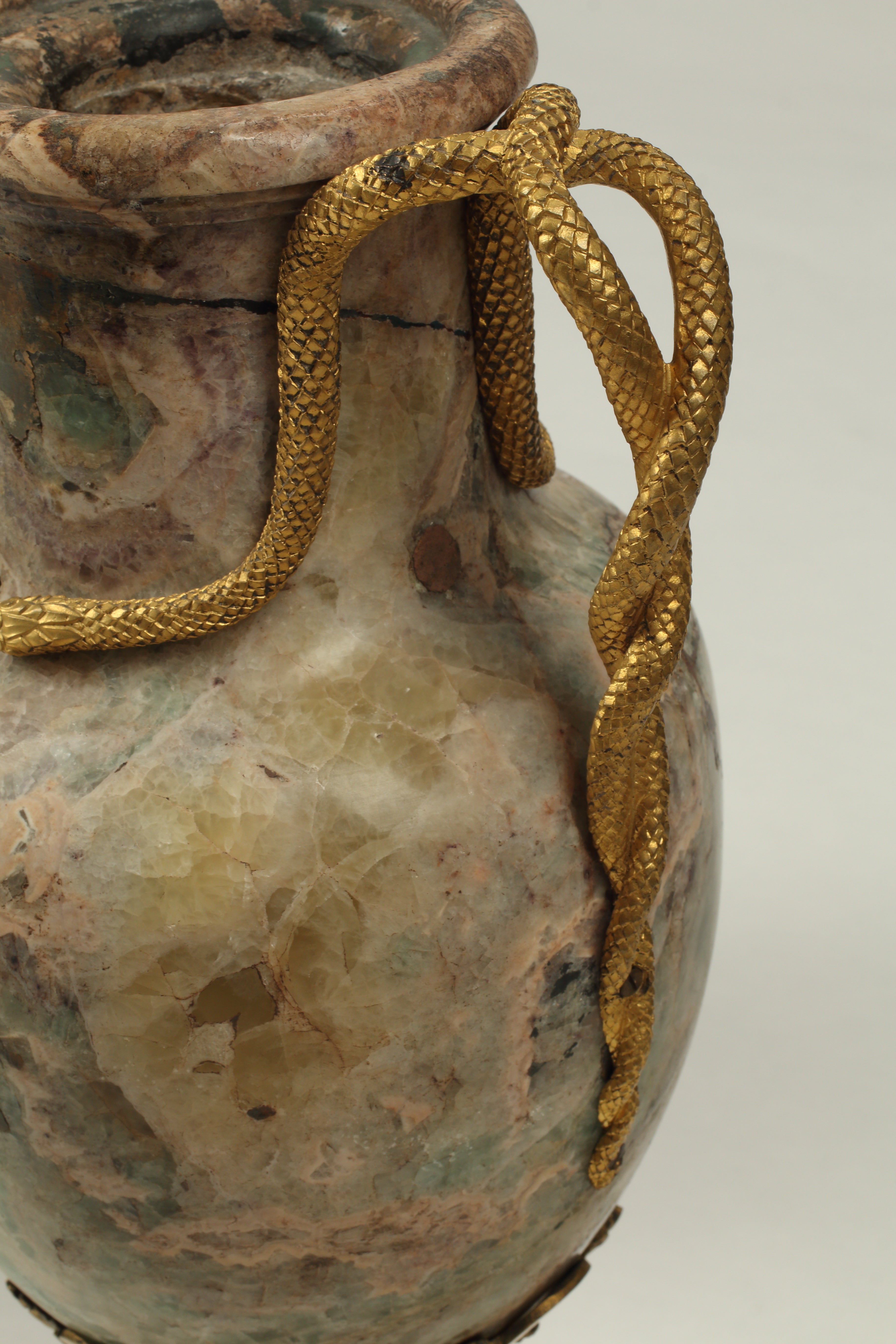 Pair of Marble Urns with Ormolu Bronze Mounts, French Early 19th Century