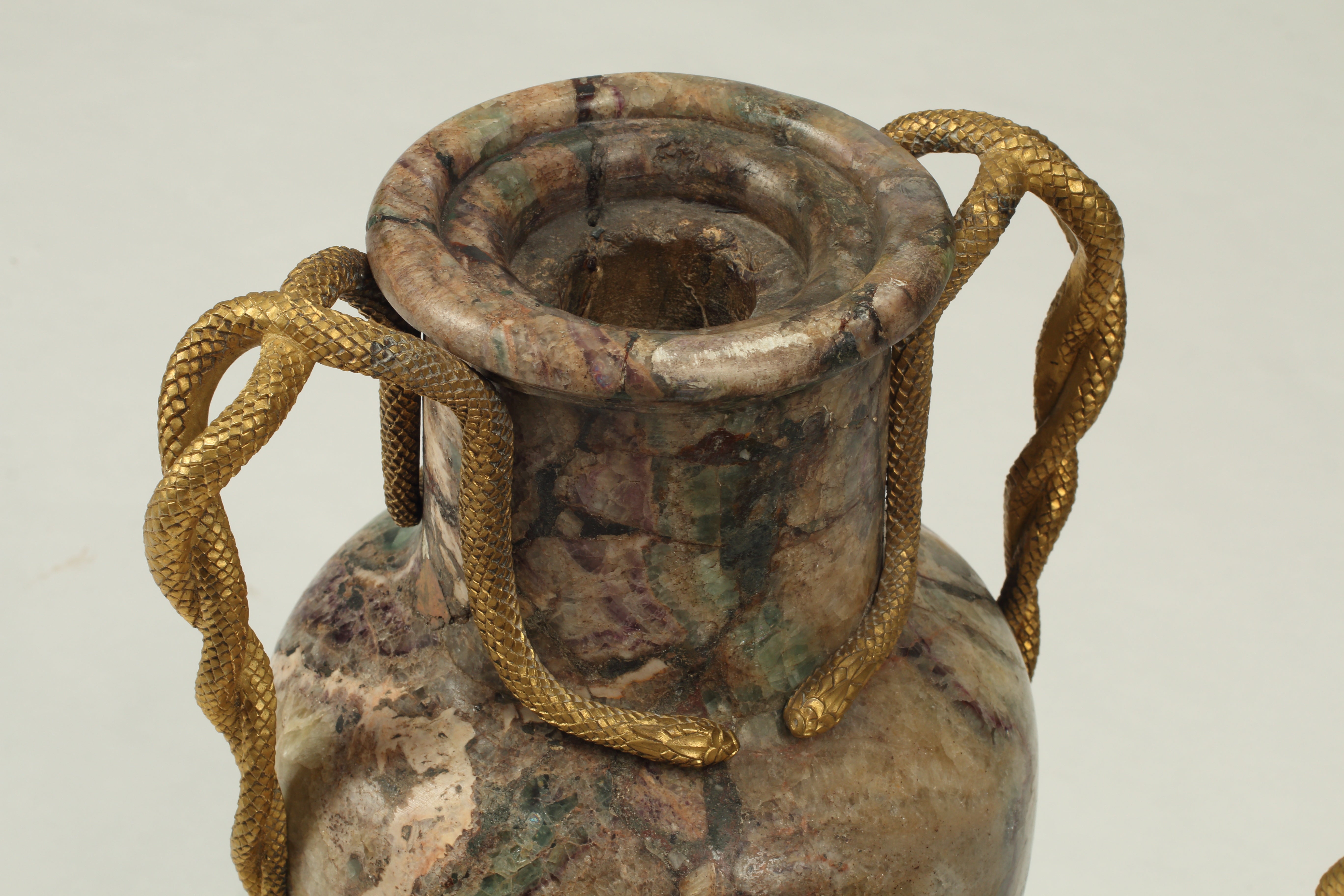 Pair of Marble Urns with Ormolu Bronze Mounts, French Early 19th Century