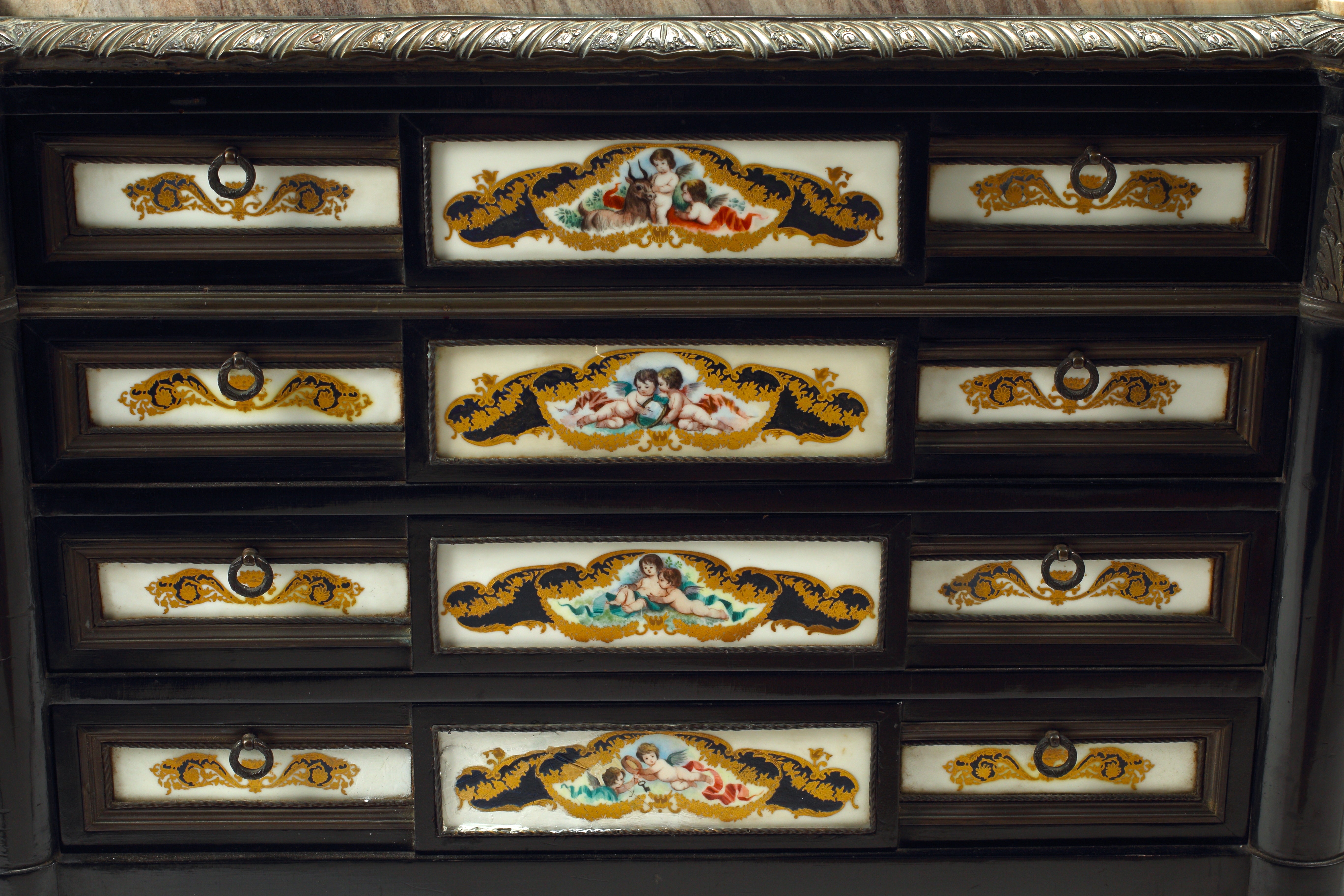 French Louis XVI Style Petite Commode with Bronze and Porcelain Mountings