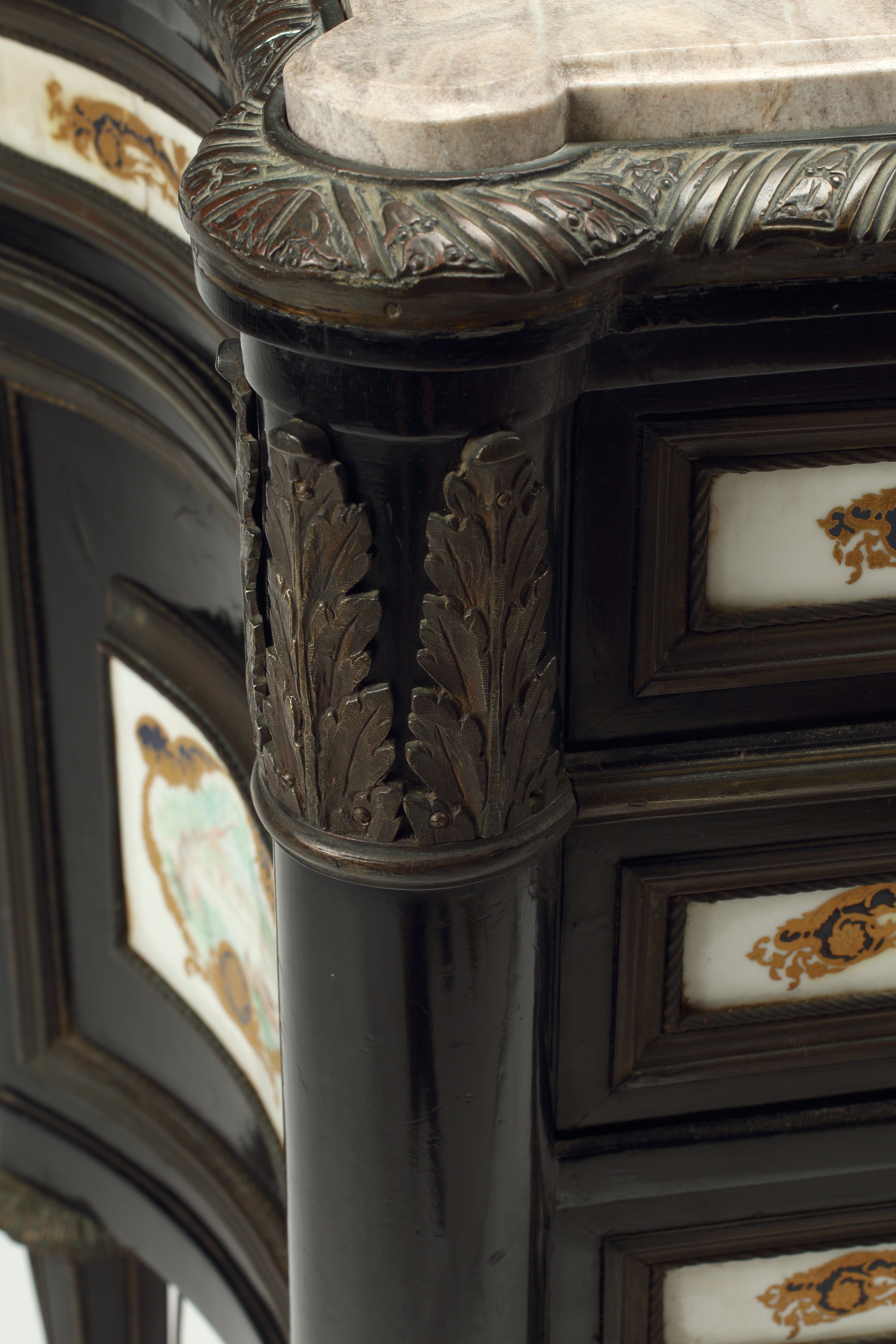 French Louis XVI Style Petite Commode with Bronze and Porcelain Mountings