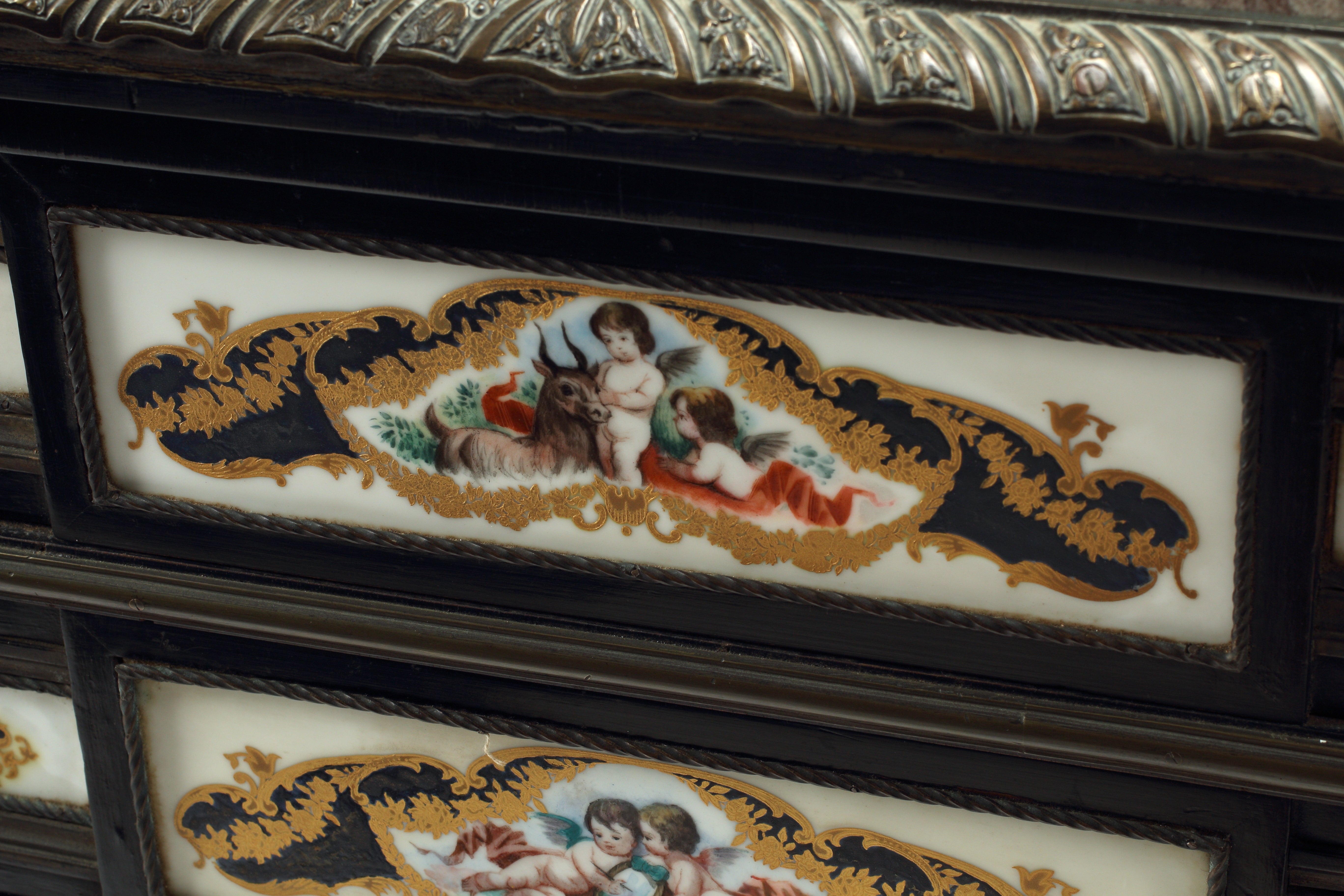 French Louis XVI Style Petite Commode with Bronze and Porcelain Mountings