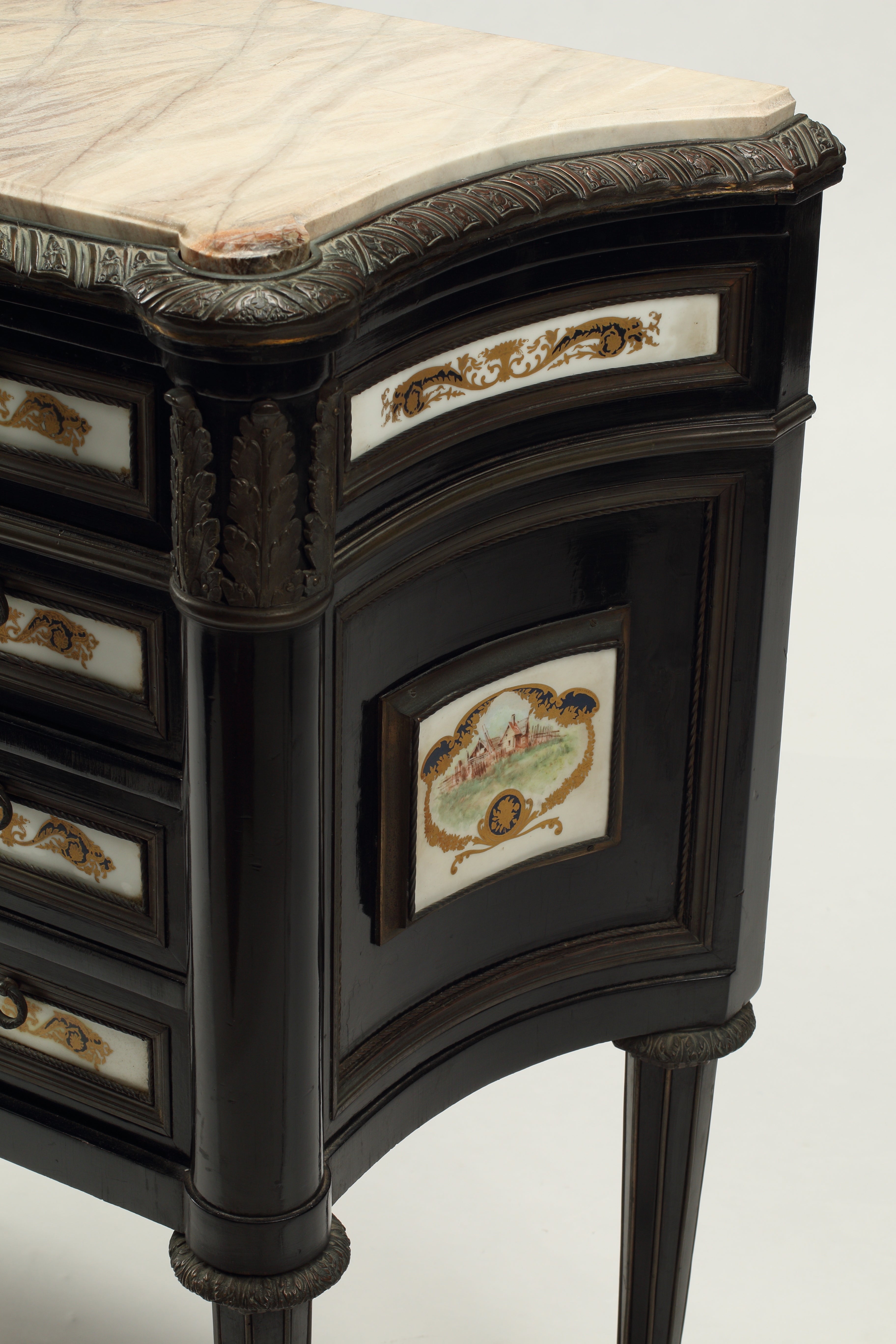 French Louis XVI Style Petite Commode with Bronze and Porcelain Mountings